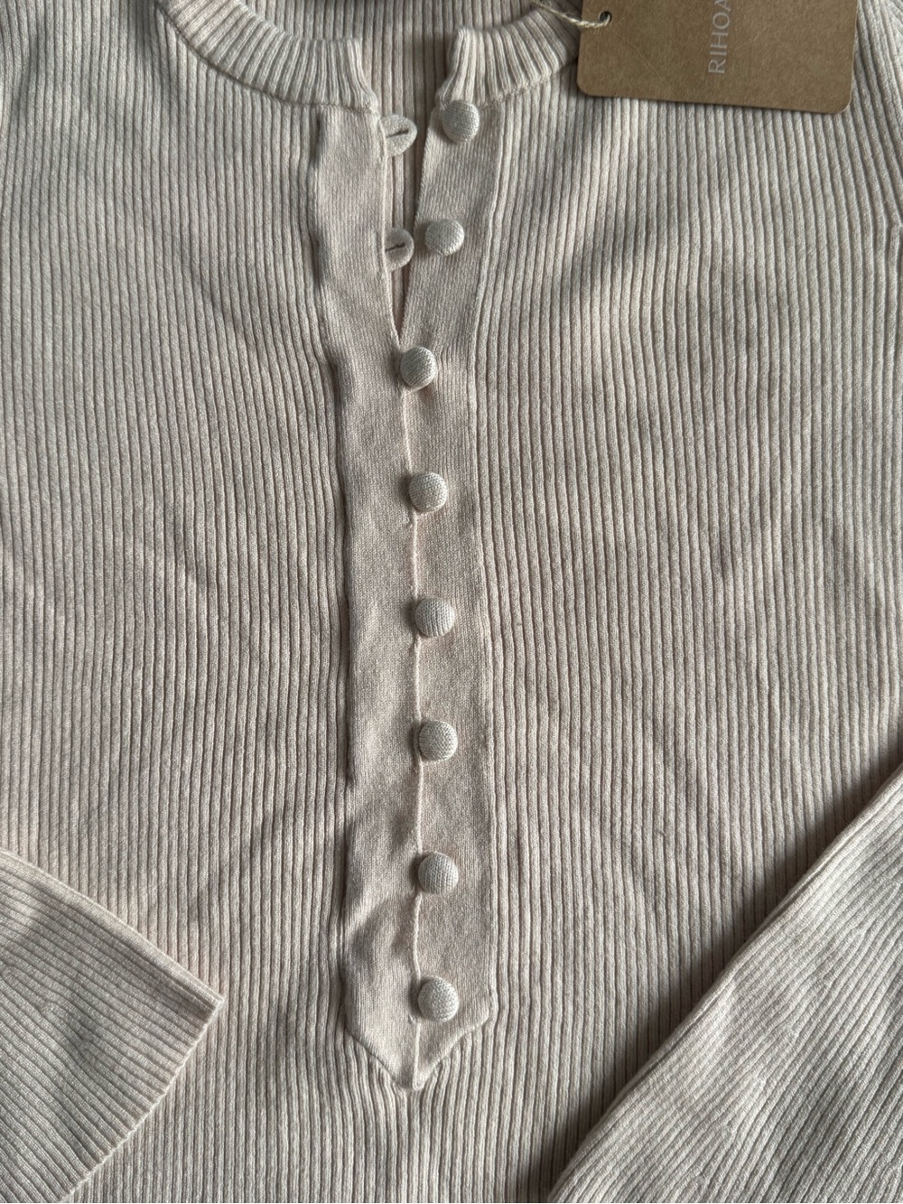 RIHOAS Cream Ribbed Button-Up Sweater - Picture 4 of 5